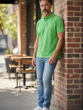 Polo Ralph Lauren Polo Shirt Mens L Lime Green Pink Pony Golf Preppy Cotton